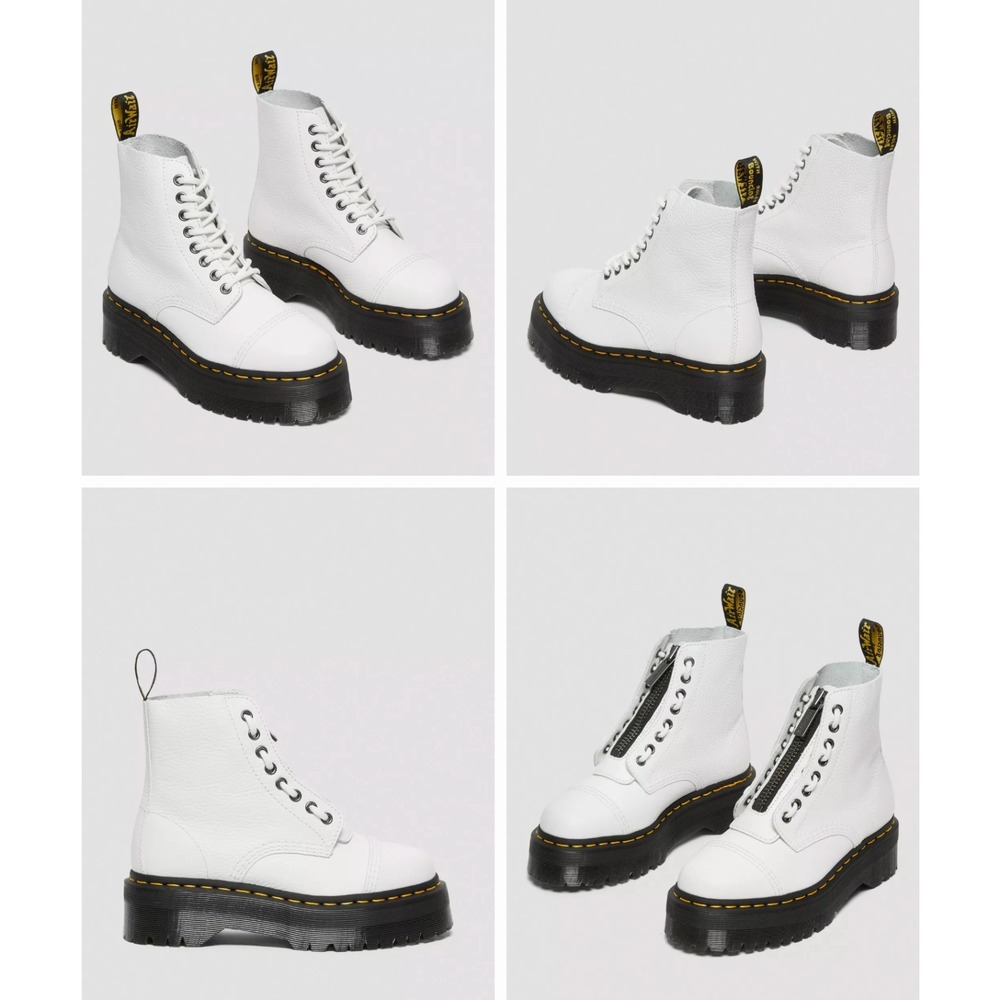 Dr. Martens Womens Sinclair Platform Boot White Pebble Leather Zip or Lace 8-8.5